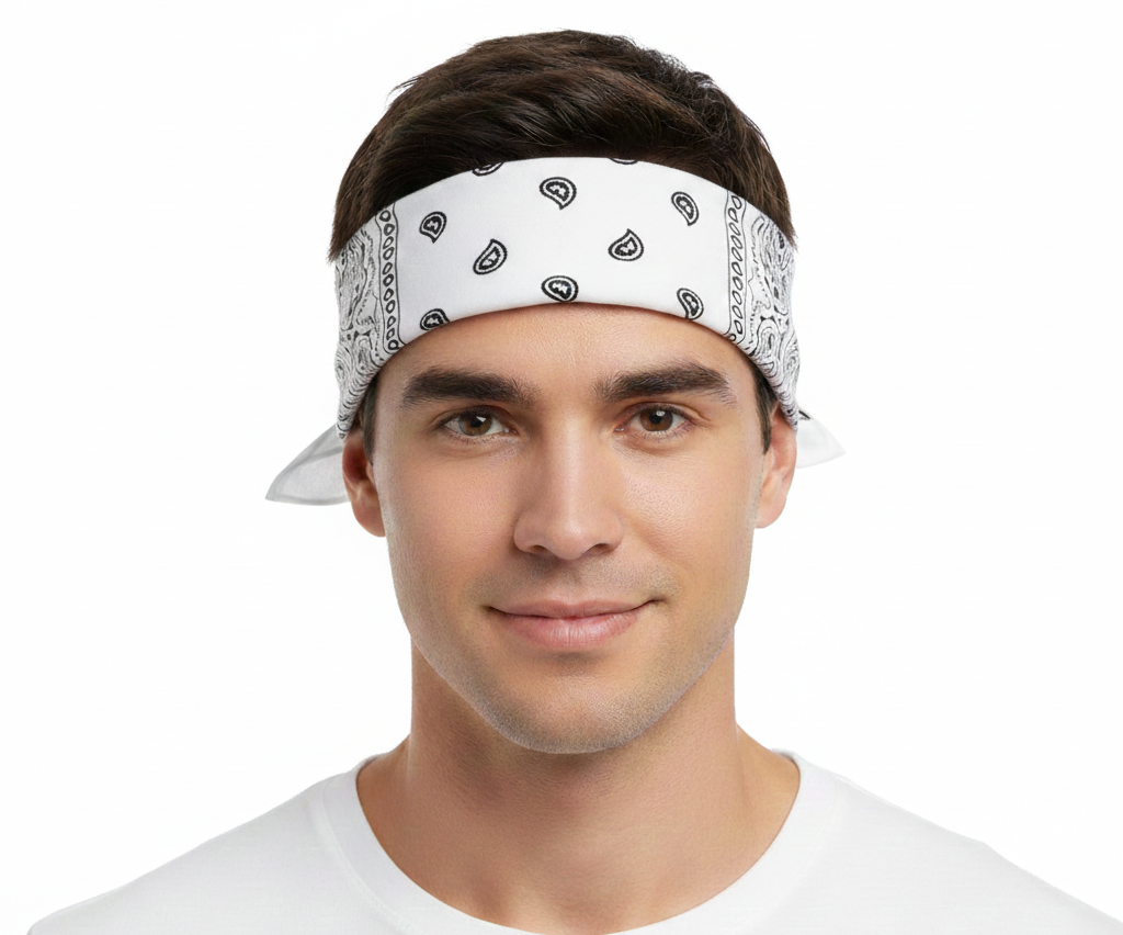 BANDANA Paisley 100% COTTON Head Wrap Durag Bandanna Summer Biker Scarf Mask - White