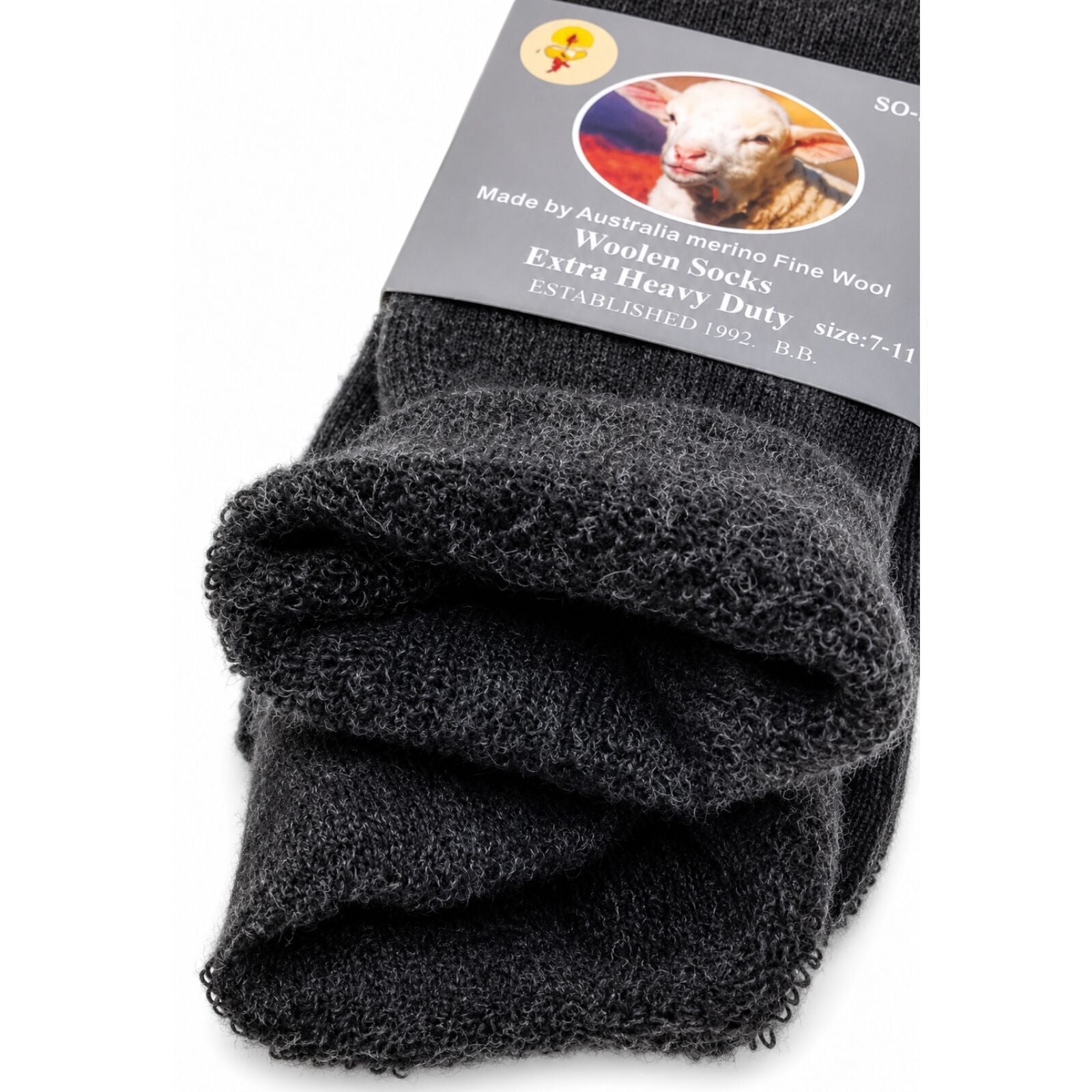 1 Pair Merino Wool Blend Work Socks Thermal Hiking Winter Warm Socks - Black