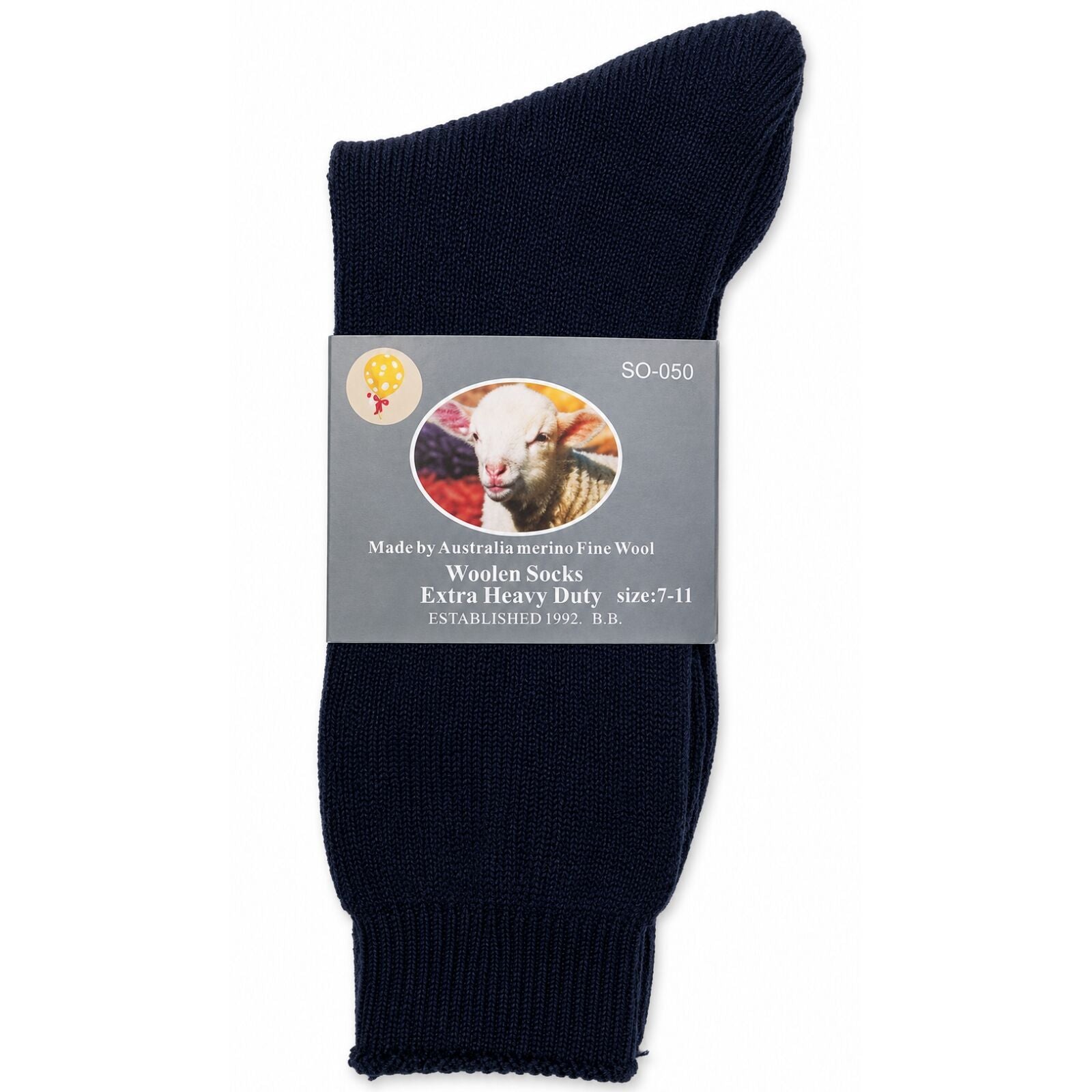 1 Pair Merino Wool Blend Work Socks Thermal Hiking Winter Warm Socks - Navy