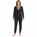 2pcs Set Womens Merino Wool Blend Pants & Top Underwear Leggings Thermal Thermals - Black
