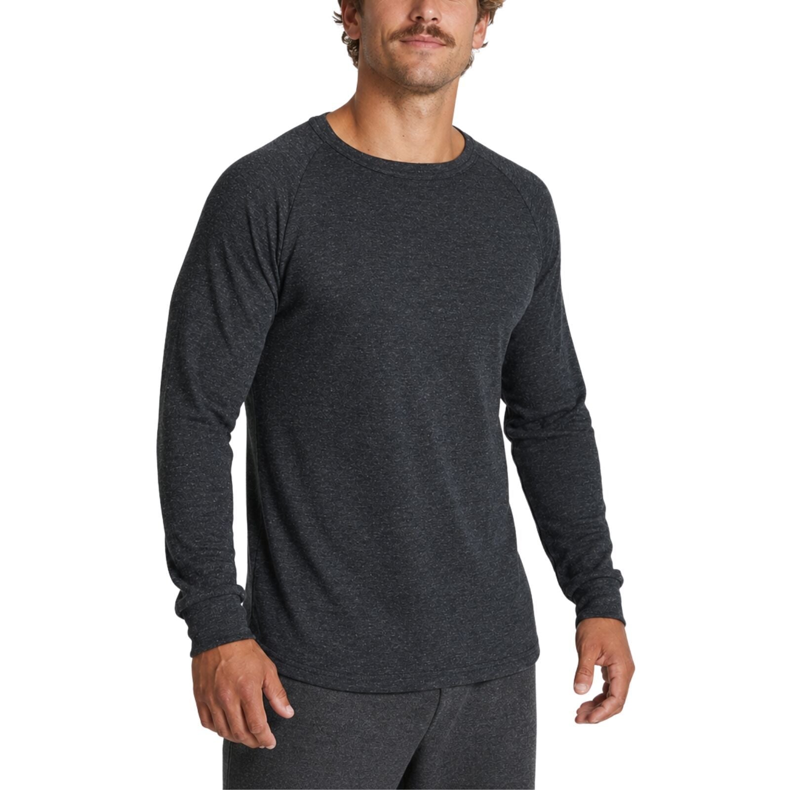 Mens Merino Wool Blend Thermal Top Long Sleeve Base Layer Underwear - Black