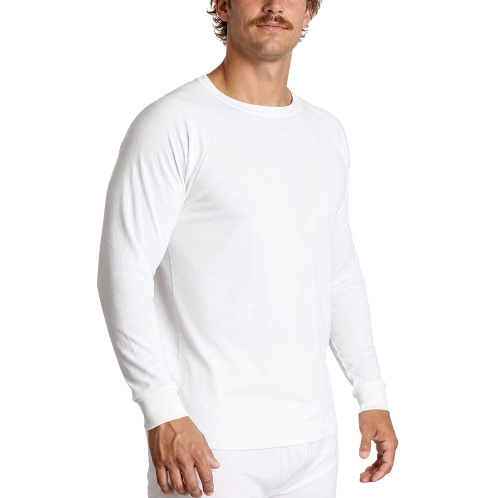 Mens Merino Wool Blend Thermal Top Long Sleeve Base Layer Underwear - Beige
