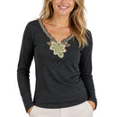 Womens Merino Wool Blend Thermal Top Long Sleeve V Neck Spencer Warm - Black