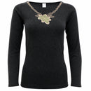 Womens Merino Wool Blend Thermal Top Long Sleeve V Neck Spencer Warm - Black