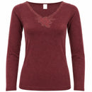Womens Merino Wool Blend Thermal Top Long Sleeve V Neck Spencer Warm - Burgundy