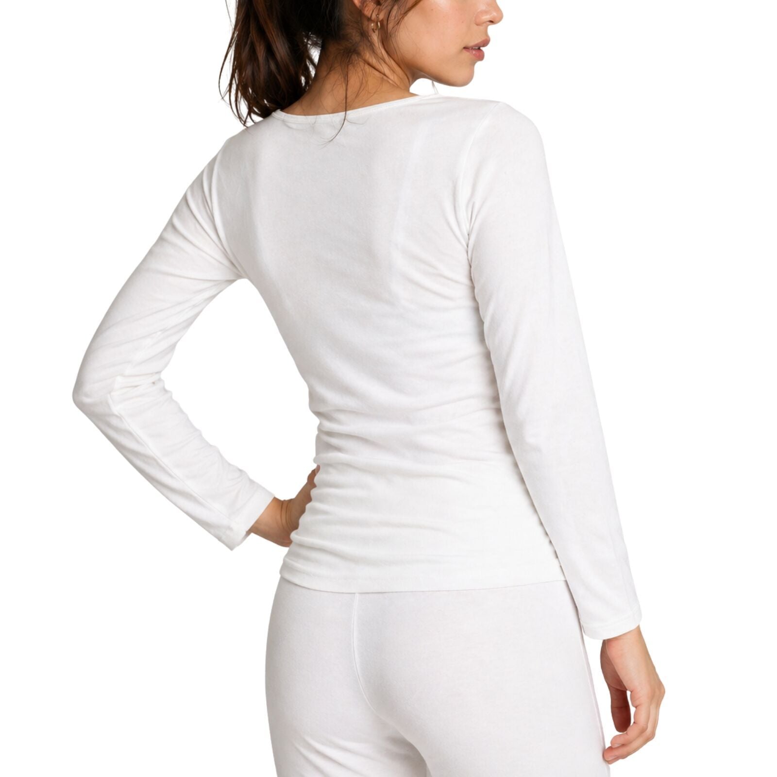 Womens Merino Wool Blend Thermal Top Long Sleeve Spencer Base Layer - Beige