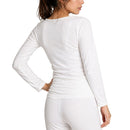 Womens Merino Wool Blend Thermal Top Long Sleeve Spencer Base Layer - Beige