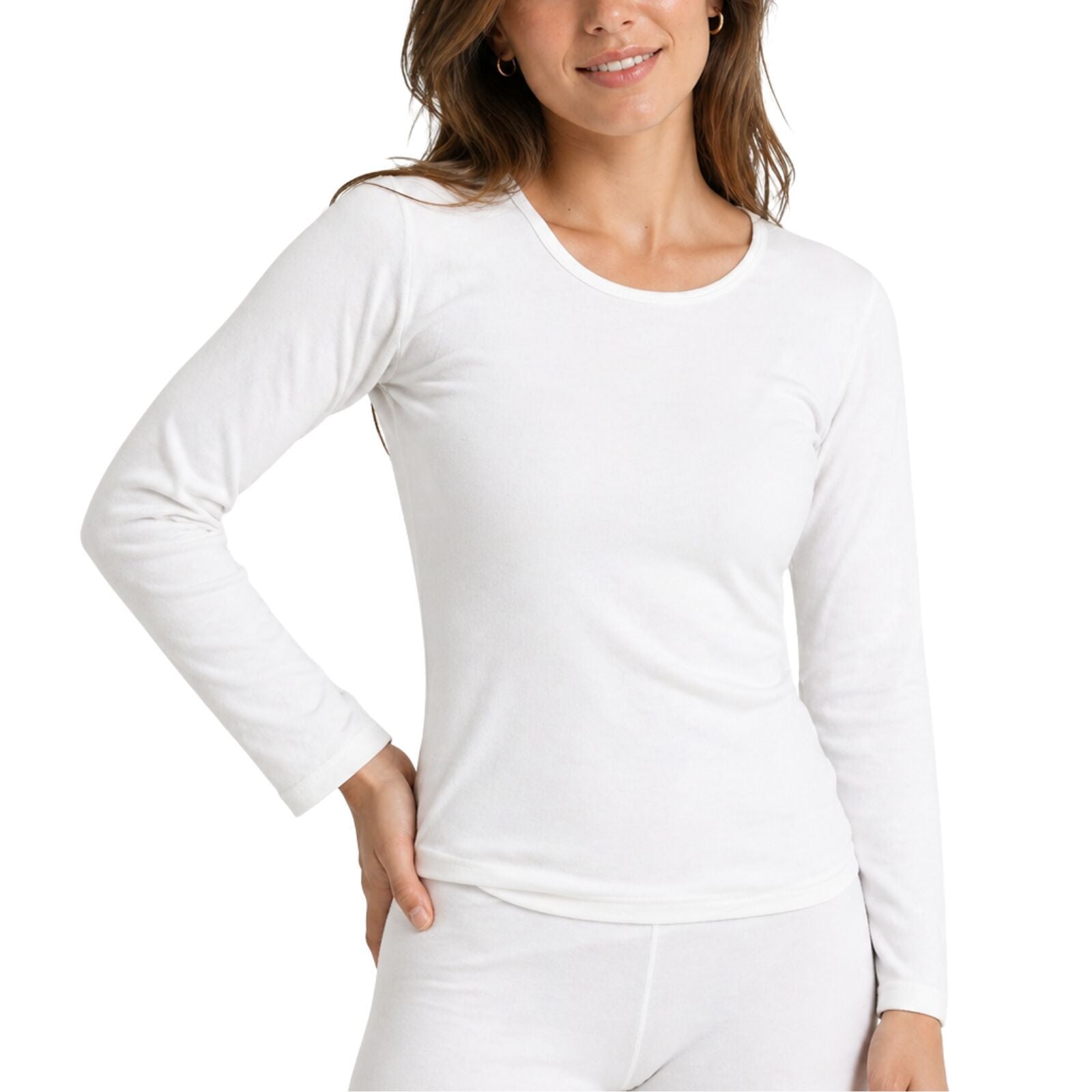 Womens Merino Wool Blend Thermal Top Long Sleeve Spencer Base Layer - Beige