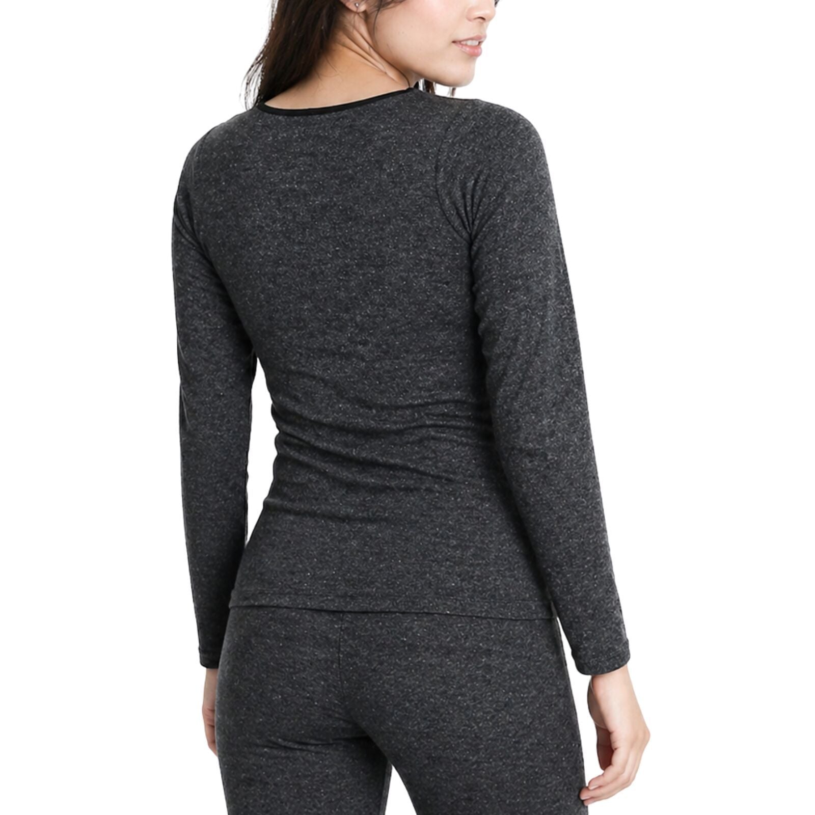 Womens Merino Wool Blend Thermal Top Long Sleeve Spencer Base Layer - Black