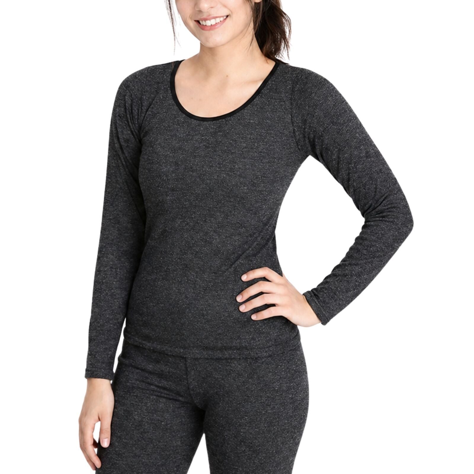 Womens Merino Wool Blend Thermal Top Long Sleeve Spencer Base Layer - Black