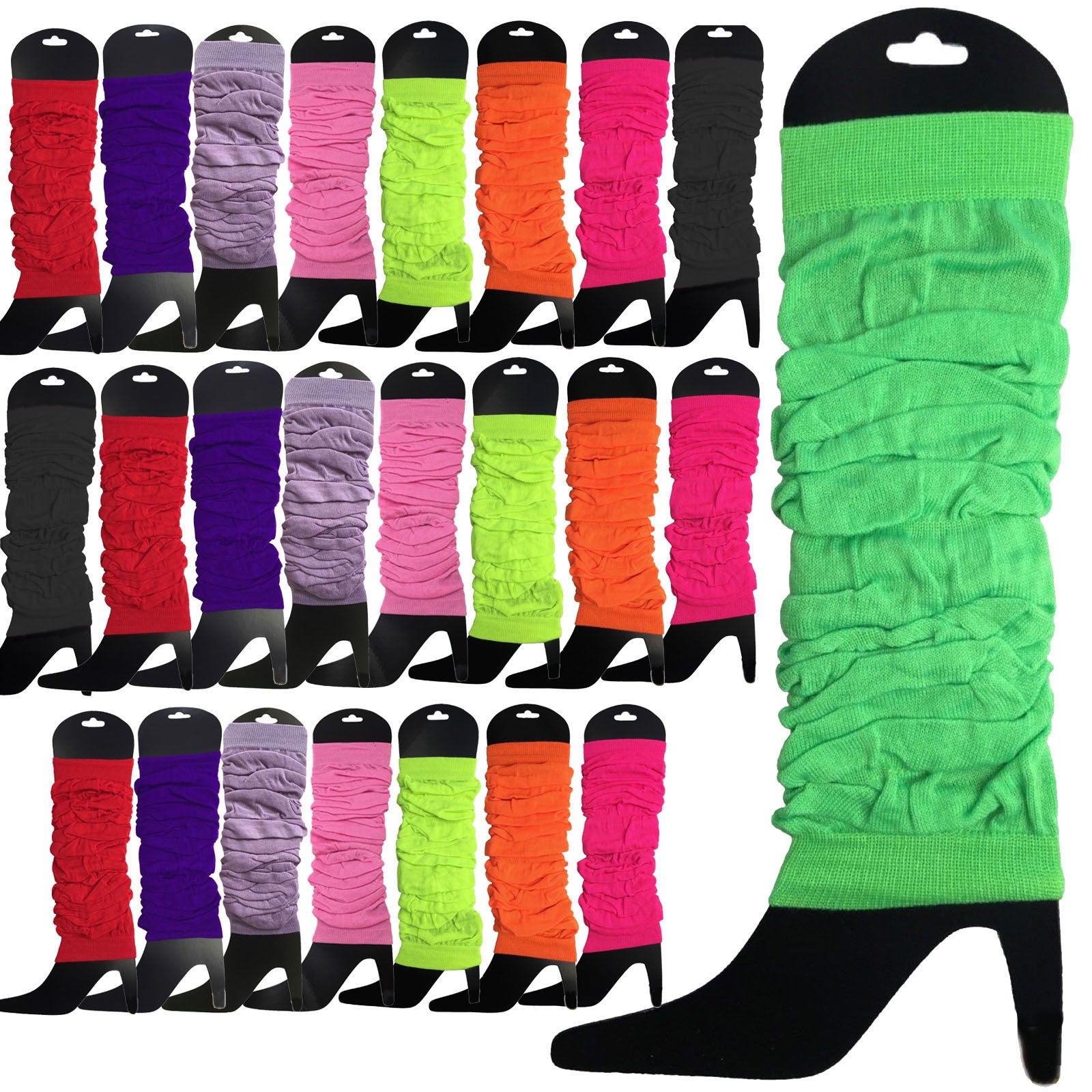 24 LEG WARMERS Knitted Womens Neon Party Knit Ankle Fluro Dance Costume 80s BULK - Assorted Pack
