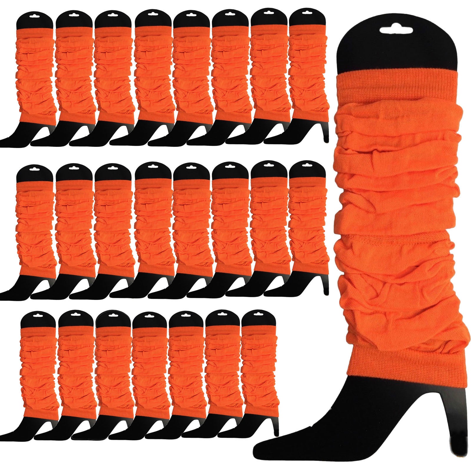 24 LEG WARMERS Knitted Womens Neon Party Knit Ankle Fluro Dance Costume 80s BULK - Fluro Orange