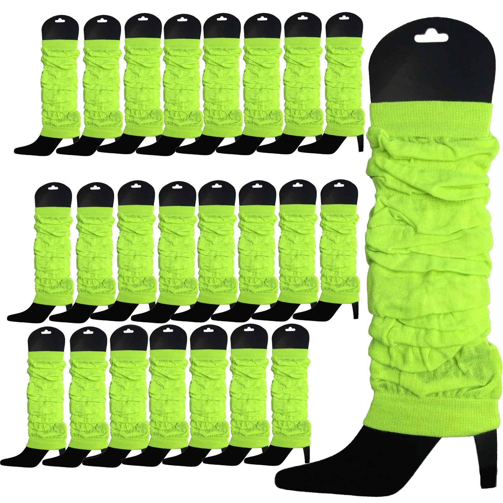 24 LEG WARMERS Knitted Womens Neon Party Knit Ankle Fluro Dance Costume 80s BULK - Fluro Yellow