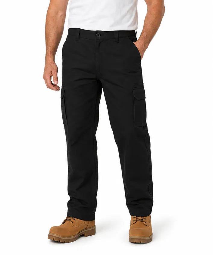 Mens CARGO PANTS Work Wear Trousers 100% COTTON Tradie Pockets Military 310gsm - Black