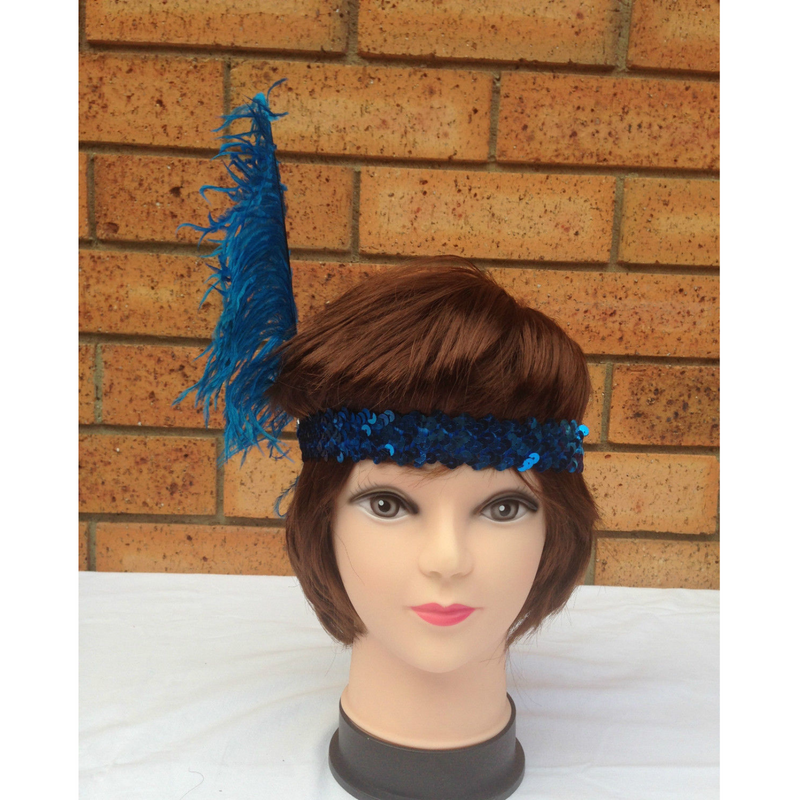 3x 1920s FLAPPER HEADBAND Headpiece Feather Sequin Charleston Costume Gatsby - Blue
