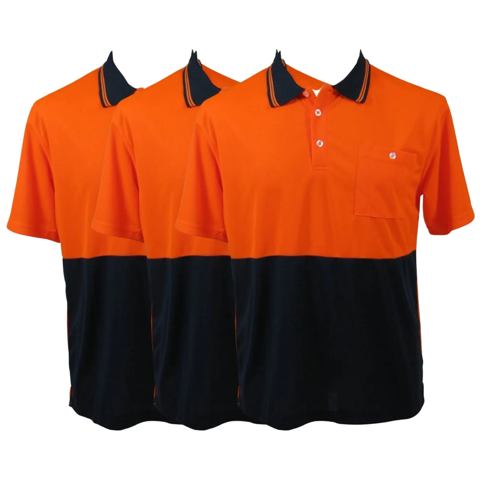 3x HI VIS Polo Shirt Top Tee Safety Workwear Short Sleeve Breathable Mesh BULK - Orange/Navy