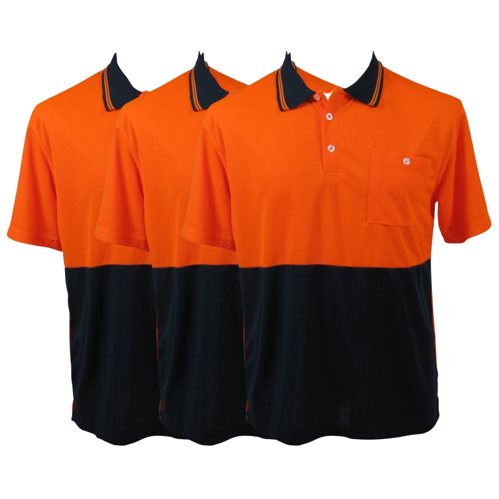 3x HI VIS Polo Shirt Top Tee Safety Workwear Short Sleeve Breathable Mesh BULK - Orange/Navy
