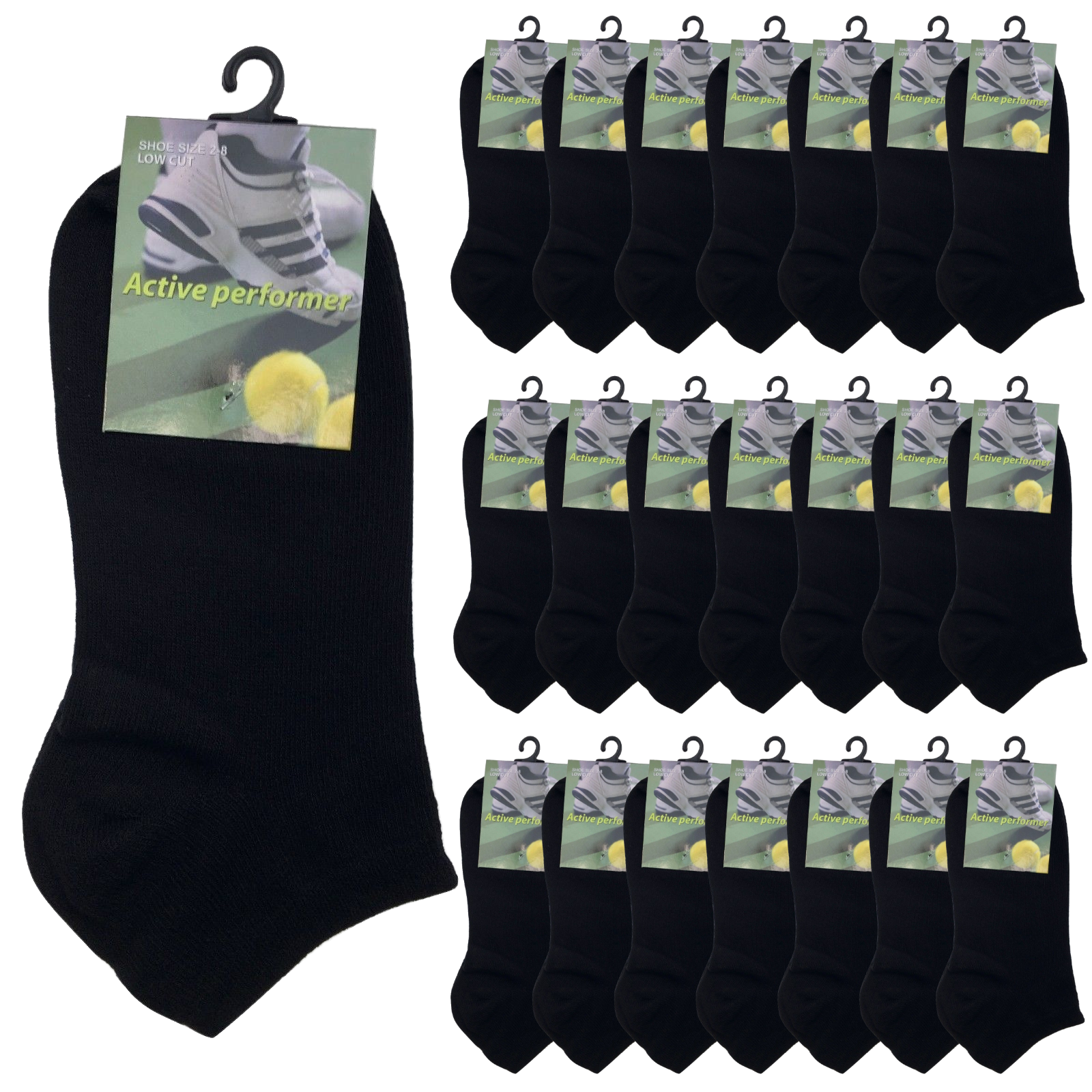 24x COTTON ANKLE SOCKS Sport Low Cut Mens Womens Running  BULK Anklet - Black