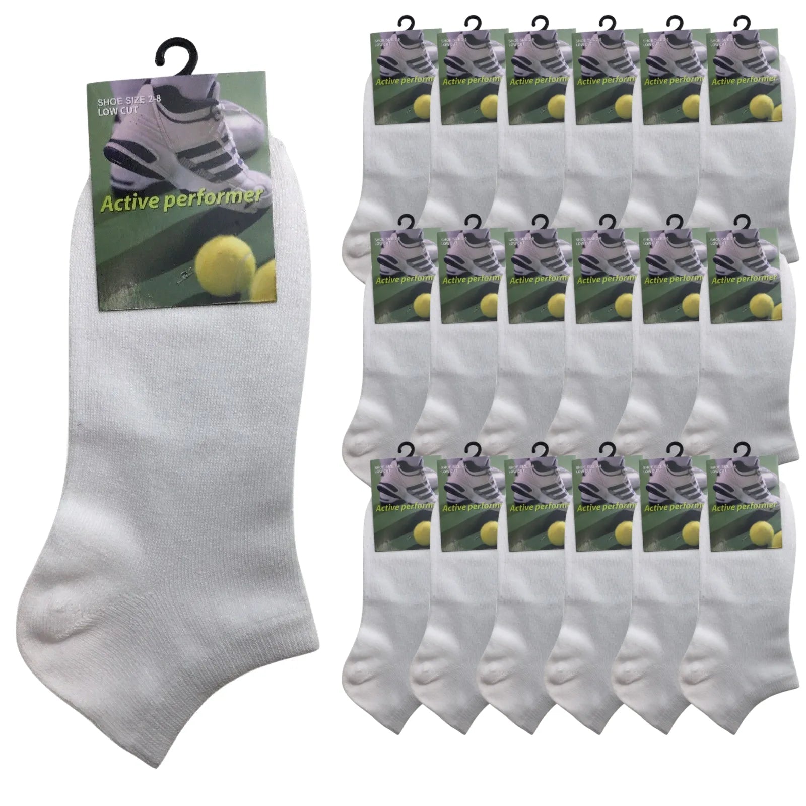 24x COTTON ANKLE SOCKS Sport Low Cut Mens Womens Running  BULK Anklet - White
