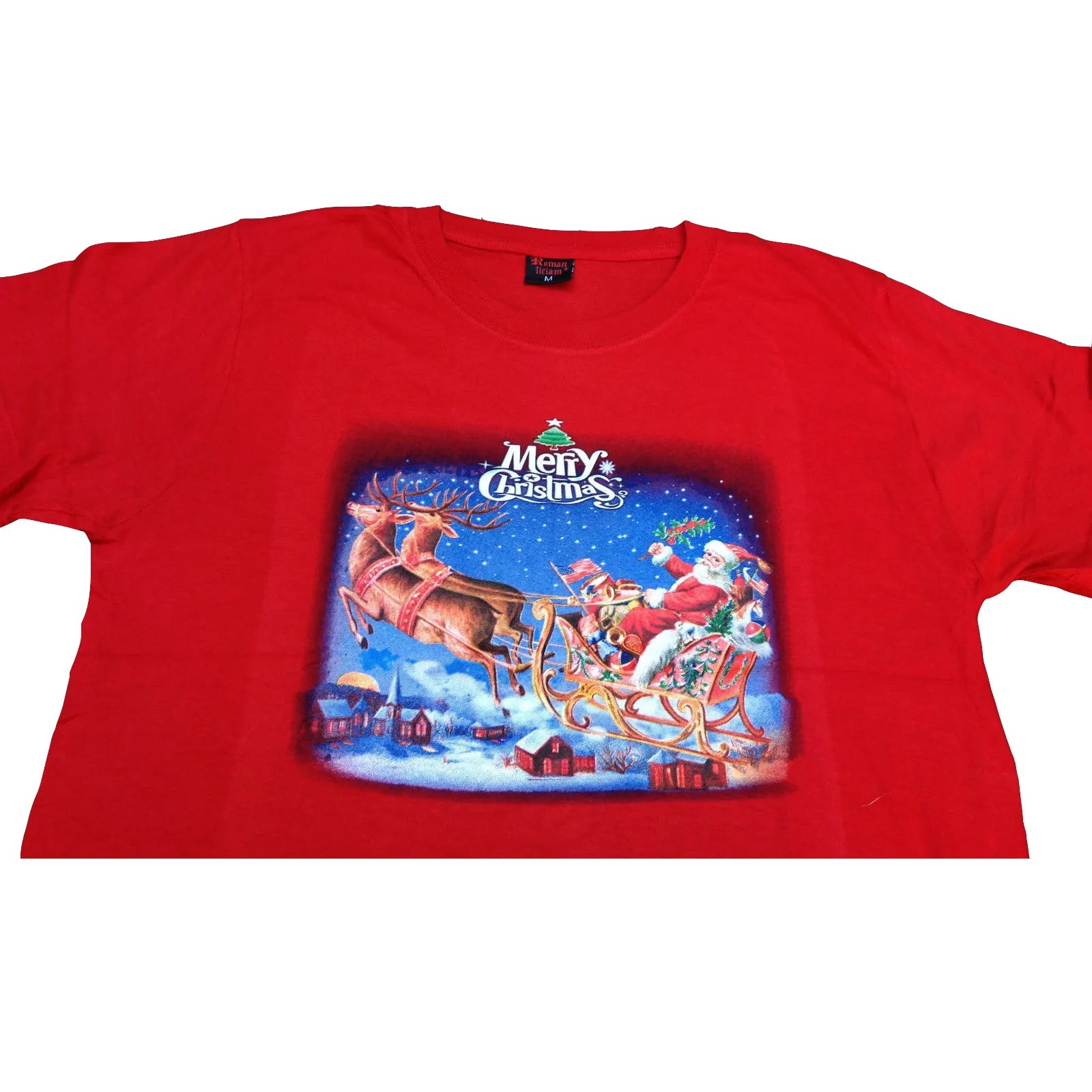 100% Cotton Adult Christmas T Shirt Xmas Top Santa Red White Party Costume - Red
