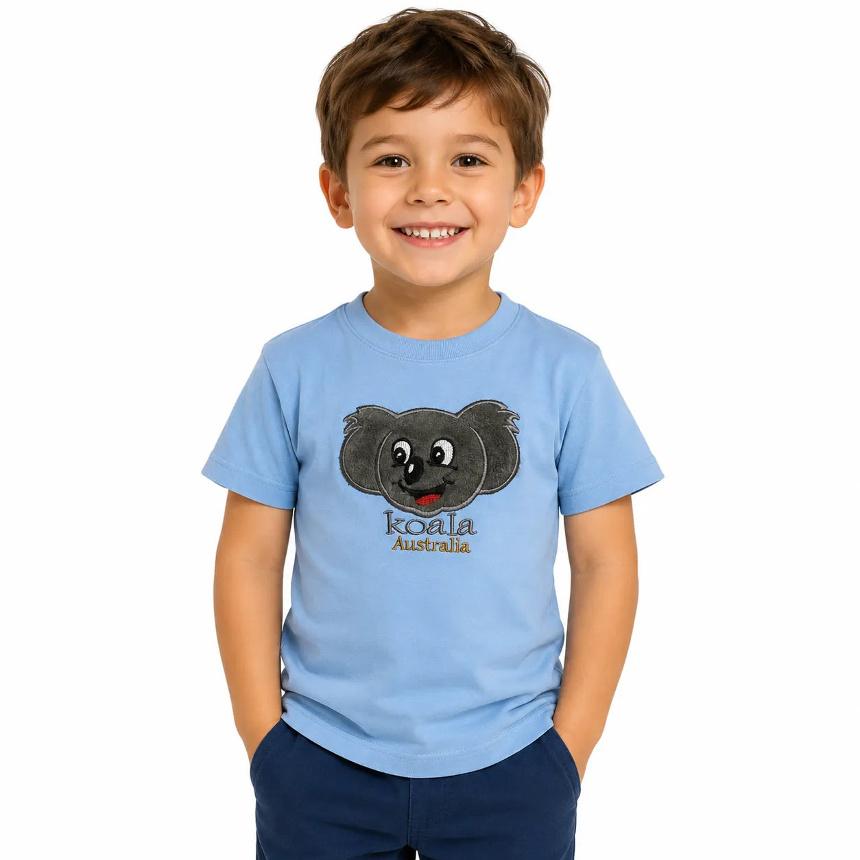 Kids KOALA AUSTRALIA T Shirt Tee Souvenir Gift Childrens Child 100% Cotton Top - Sky Blue
