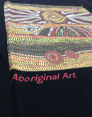 Mens Australia T Shirt Aboriginal Art 100% Cotton Souvenir Indigenous Tee in Black