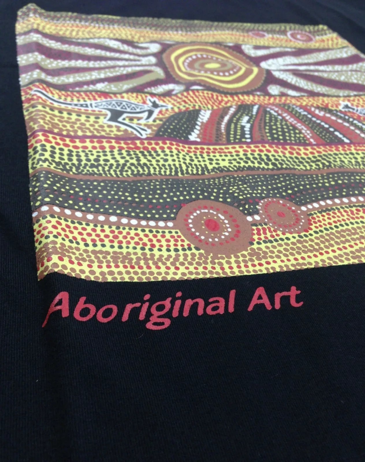 Mens Australia T Shirt Aboriginal Art 100% Cotton Souvenir Indigenous Tee in Black