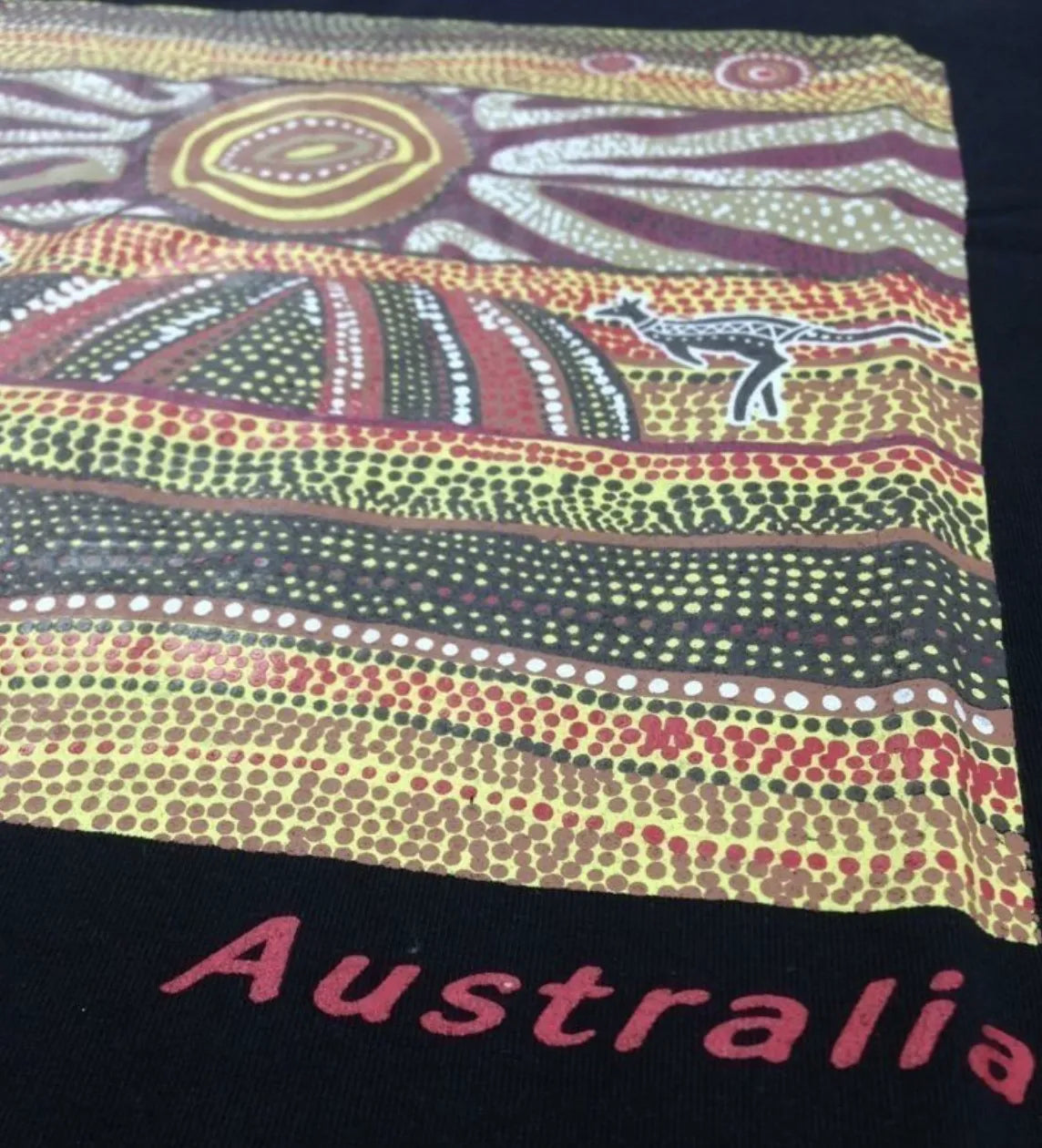 Mens Australia T Shirt Aboriginal Art 100% Cotton Souvenir Indigenous Tee in Black