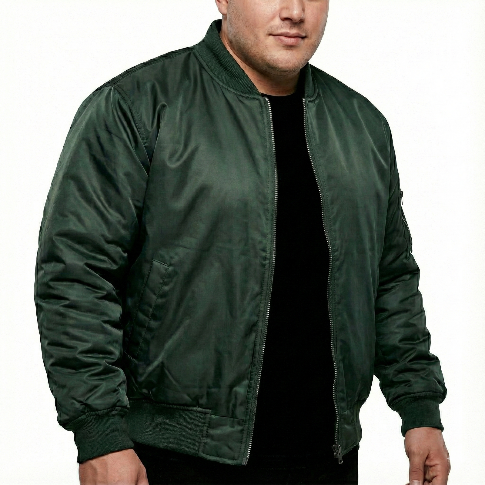 Plus Size Quilted Jacket Zip Up Classic Padded Flight Flying Winter Big & Tall - Bottle Green - 7XL