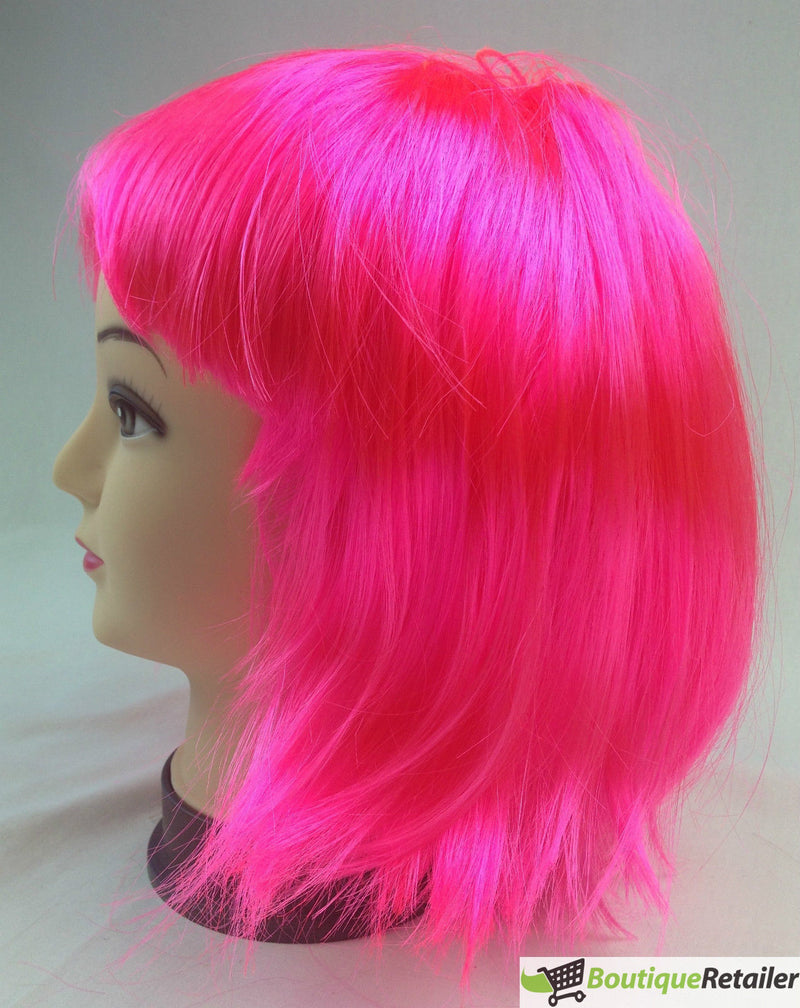 Bob Wig Costume Short Straight Fringe Cosplay Party Full Hair Womens Fancy Dress - Hot Pink