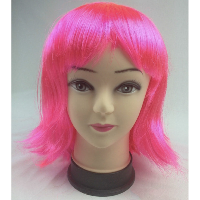 Bob Wig Costume Short Straight Fringe Cosplay Party Full Hair Womens Fancy Dress - Hot Pink