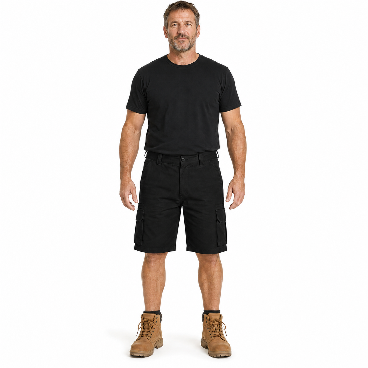 Mens CARGO SHORTS All Sizes 100% COTTON Drill Heavy Work Tradie Military - Black