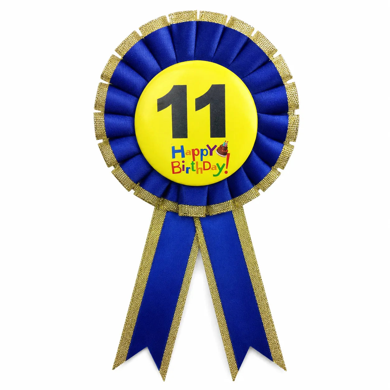 Kids Birthday Badge Rosette with Ribbon Party Favour Fancy Dress - Age 11 Blue