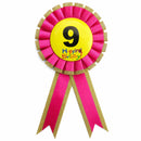 Kids Birthday Badge Rosette with Ribbon Party Favour Fancy Dress - Age 9 Pink