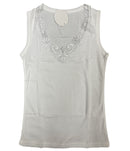 Ladies Sleeveless Singlet Top Womens Summer Basic Tank Shirt Lace Motif Front - Natural