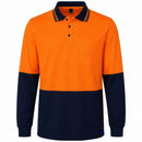Hi Vis Long Sleeve Polo Shirt Safety Workwear Fluro Breathable UPF 50+ - Orange