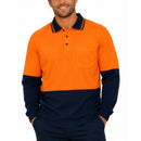 Hi Vis Long Sleeve Polo Shirt Safety Workwear Fluro Breathable UPF 50+ - Orange