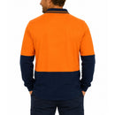 Hi Vis Long Sleeve Polo Shirt Safety Workwear Fluro Breathable UPF 50+ - Orange