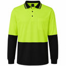 Hi Vis Long Sleeve Polo Shirt Safety Workwear Fluro Breathable UPF 50+ - Yellow