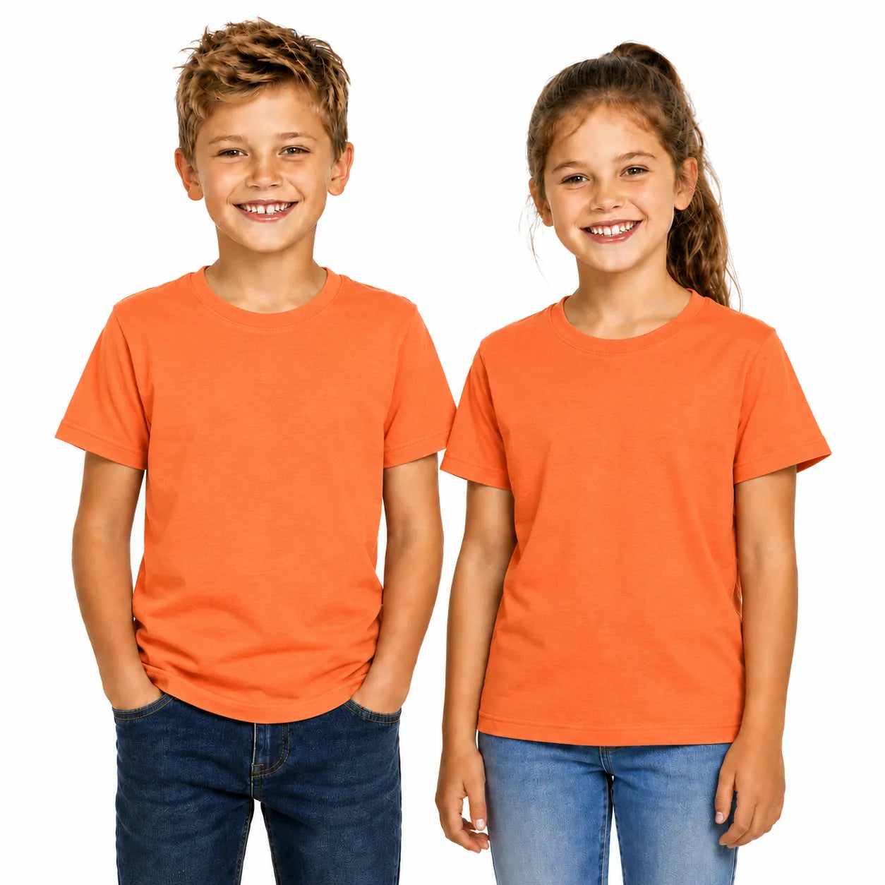 KIDS PLAIN T SHIRT Childrens Child 100% COTTON Boys Girls Basic Blank Tee Top - Orange
