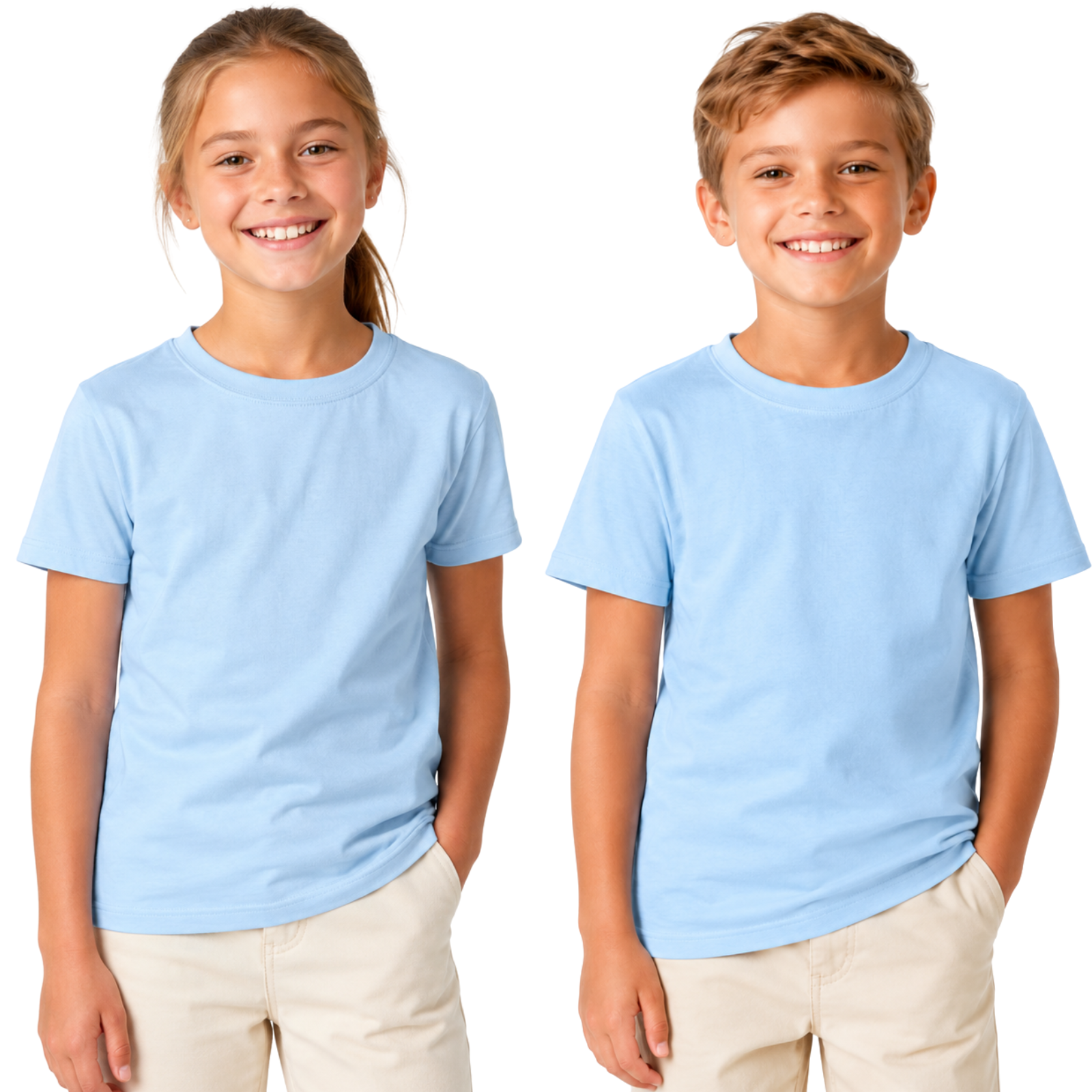 KIDS PLAIN T SHIRT Childrens Child 100% COTTON Boys Girls Basic Blank Tee Top - Sky Blue