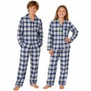 Kids Flannelette Pyjamas 100% Cotton Winter PJ Set - Black/Blue/White Check