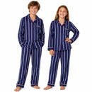 Kids Flannelette Pyjamas 100% Cotton Winter PJ Set - Blue/Navy/White/Red Stripe