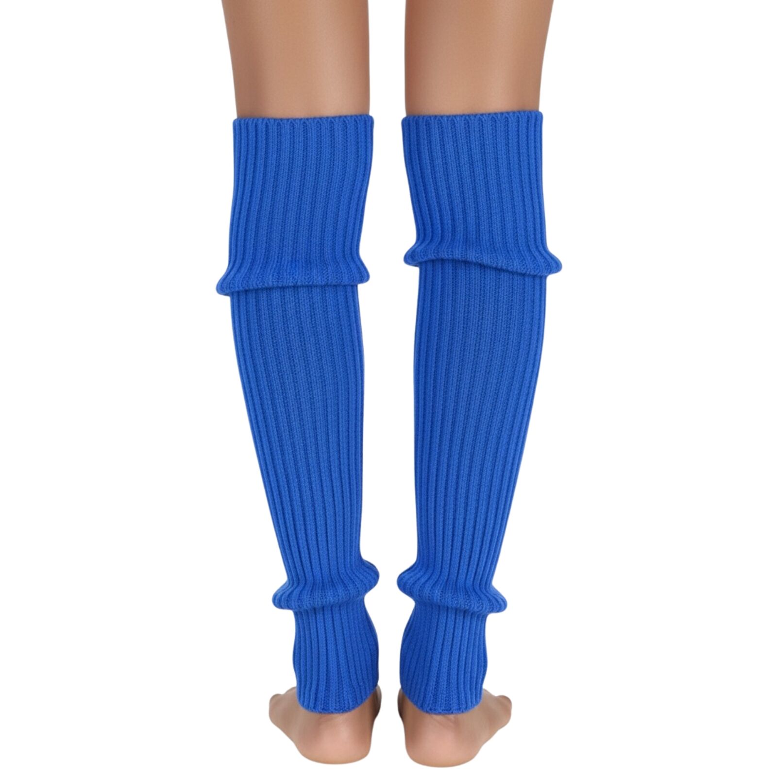 Pair of Womens Leg Warmers Disco Winter Knit Dance Party Crochet Legging Socks Costume - Blue