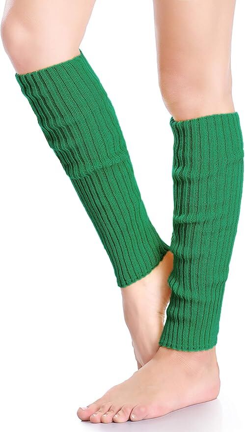 Pair of Womens Leg Warmers Disco Winter Knit Dance Party Crochet Legging Socks Costume - Green