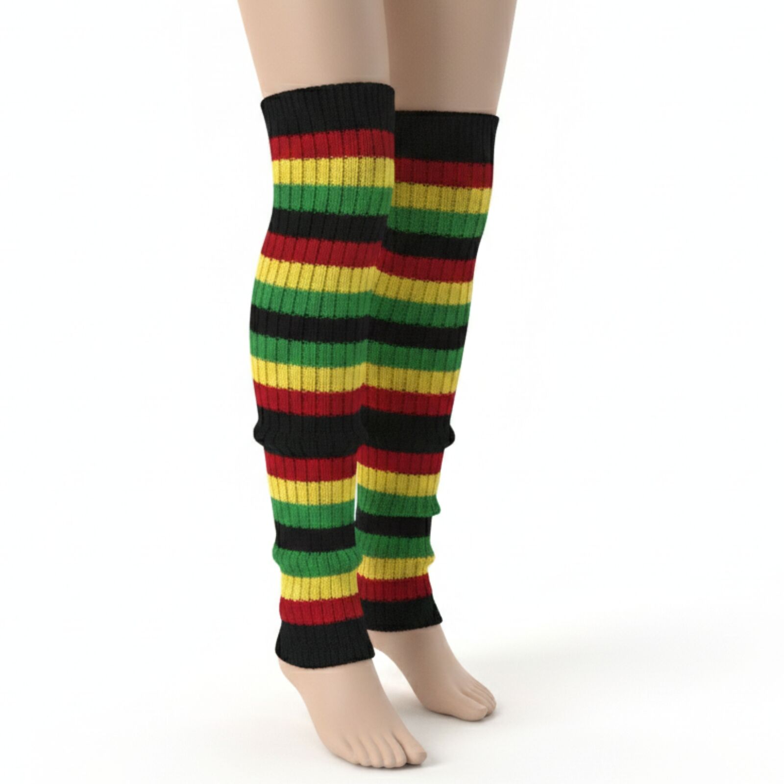 Pair of Womens Leg Warmers Disco Winter Knit Dance Party Crochet Legging Socks Costume - Indigenous Colours