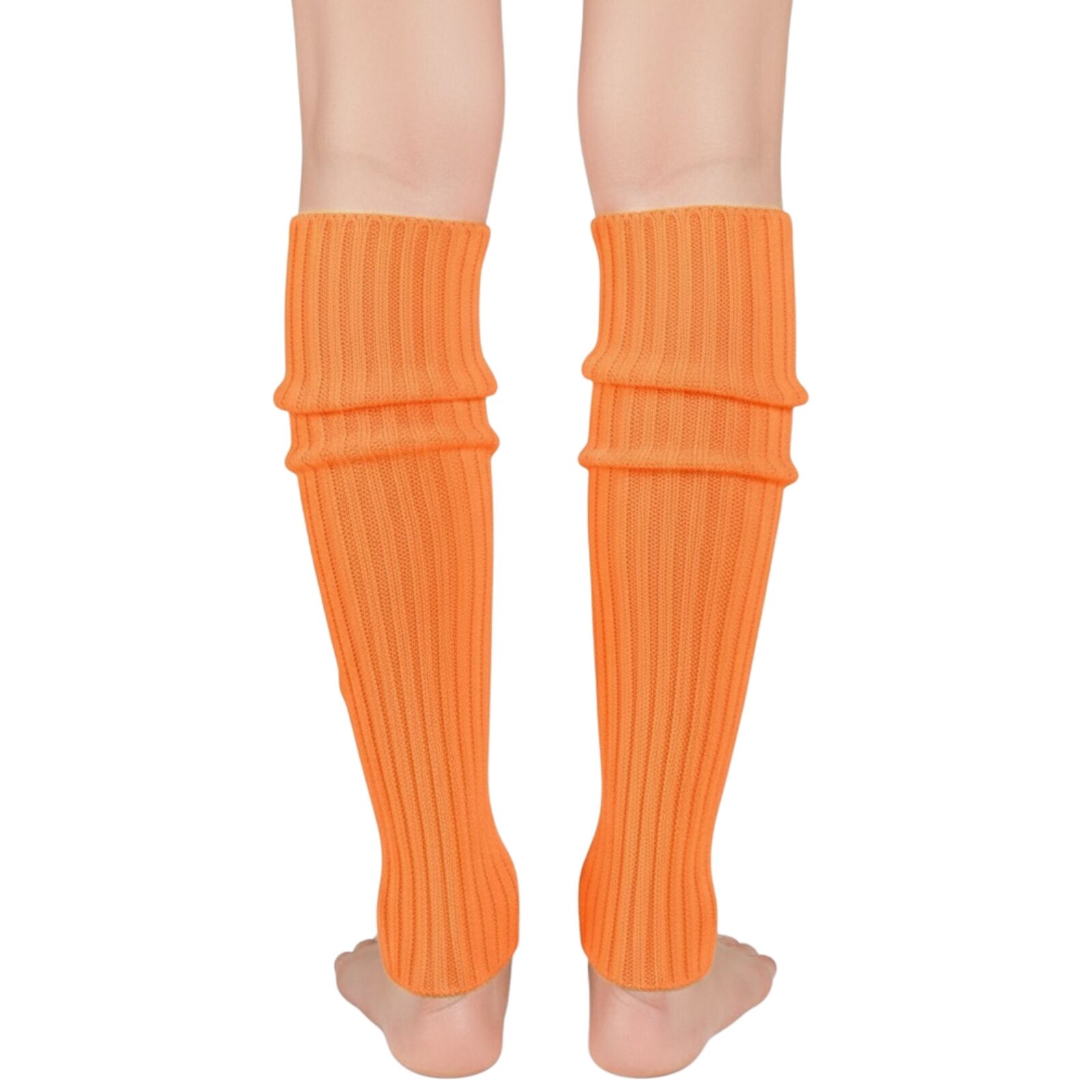 Pair of Womens Leg Warmers Disco Winter Knit Dance Party Crochet Legging Socks Costume - Orange