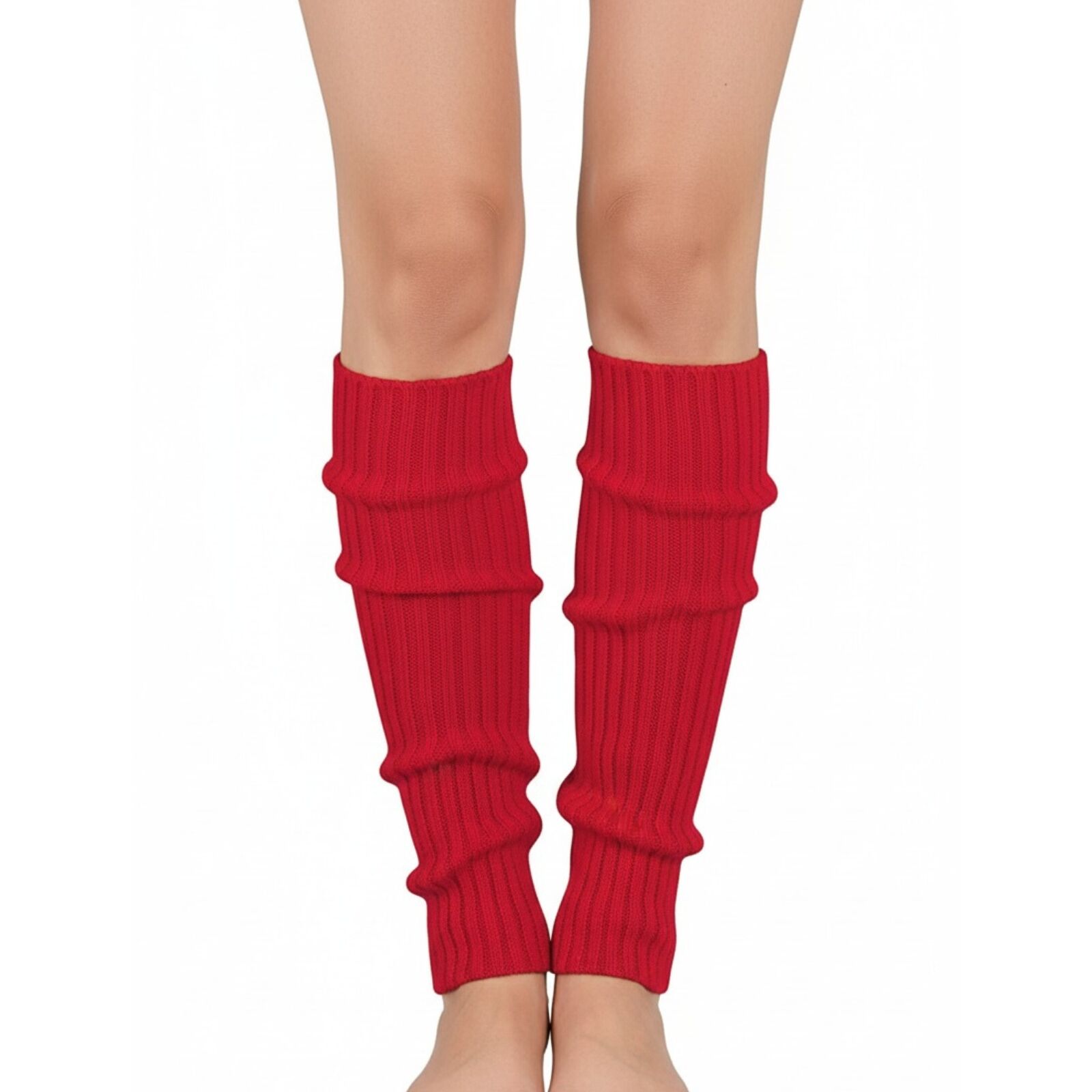 Pair of Womens Leg Warmers Disco Winter Knit Dance Party Crochet Legging Socks Costume - Red