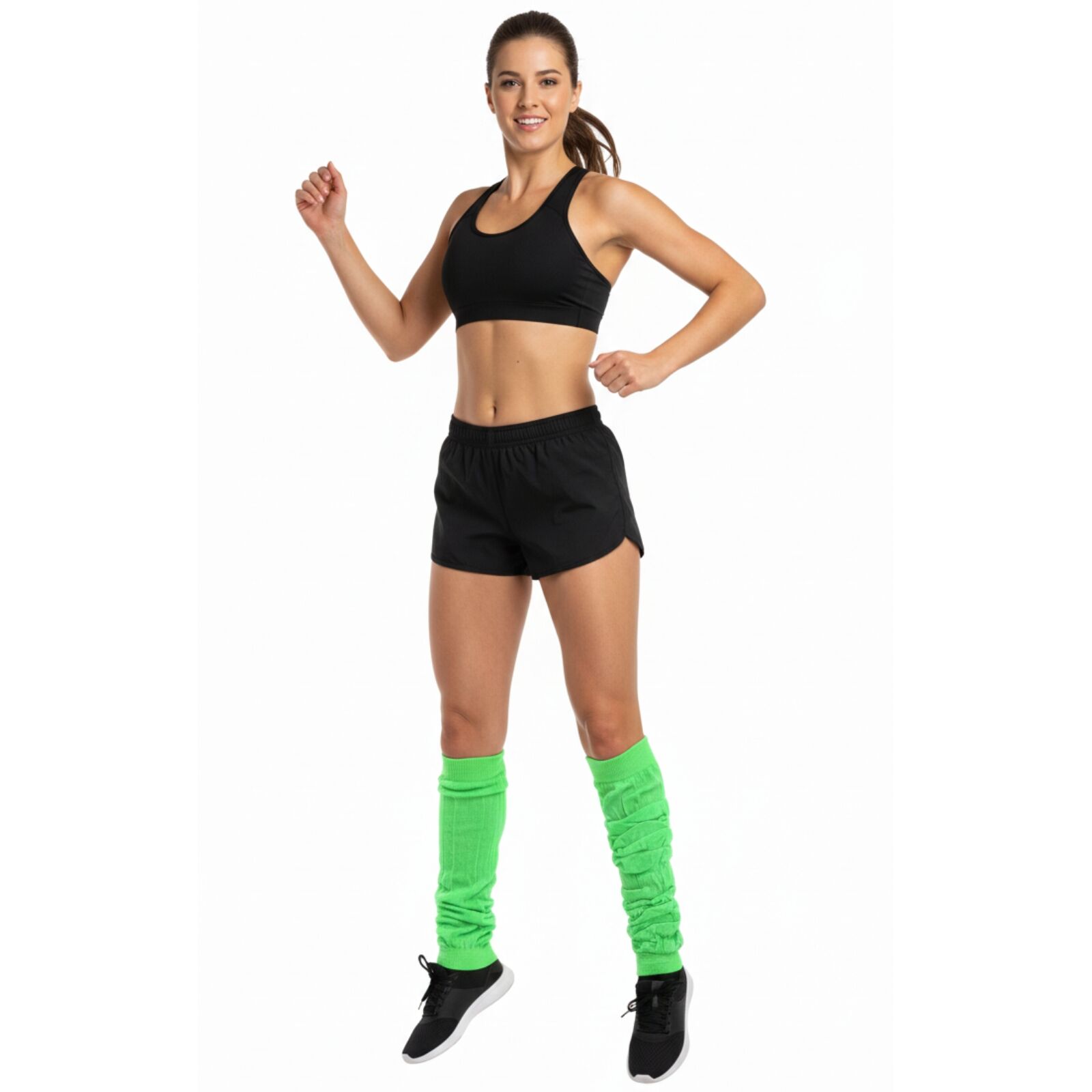 LEG WARMERS Knitted Womens Neon Party Knit Ankle Fluro Dance Costume 80s Pair - Fluro Green