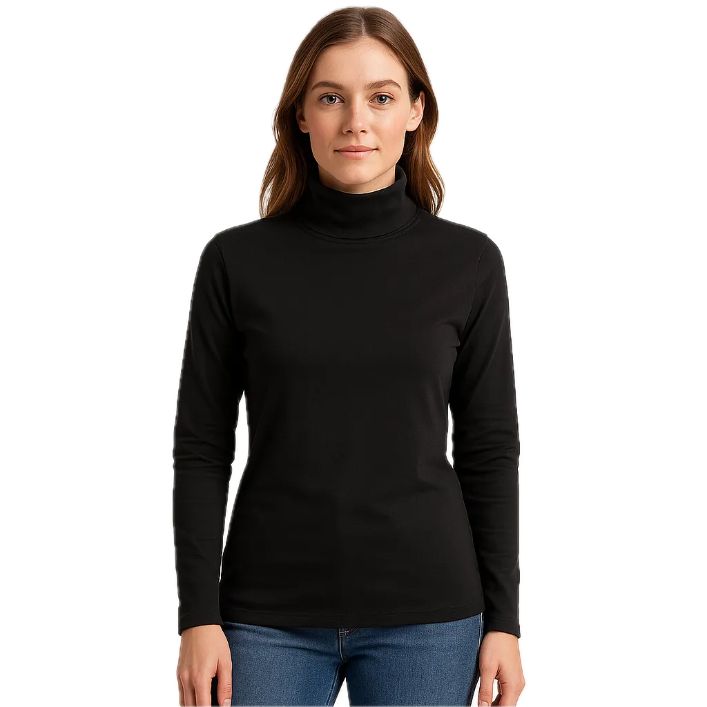 Ladies SKIVVY Womens Long Sleeve Plain Top Warm Turtleneck Cotton High Neck in Black
